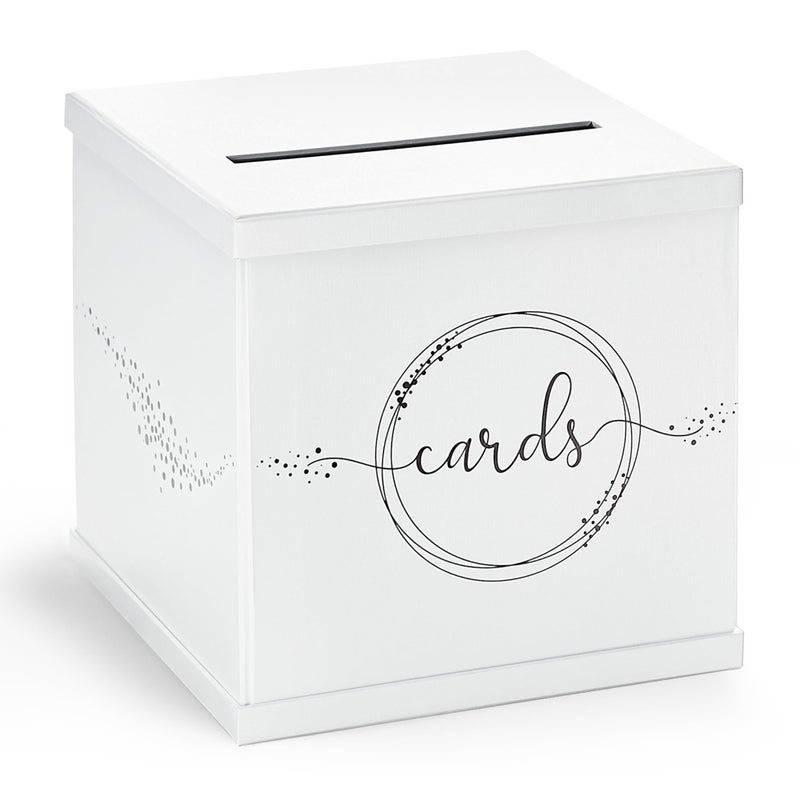 Hayley Cherie White & Black Wedding Card Box, Large 10â€ Gift Card Holder, Envelope Box with Slot, Graduation Party, Birthday, Funeral Reception, Baby & Bridal Shower, Sweet 16, Quinceanera, Retirement, Money Basket - Image 1
